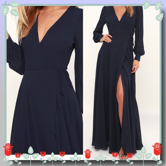 my whole heart navy blue long sleeve wrap dress